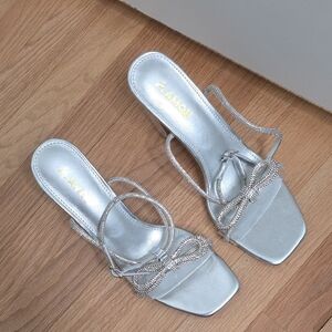 Metallic Silver Heeled Sandals
